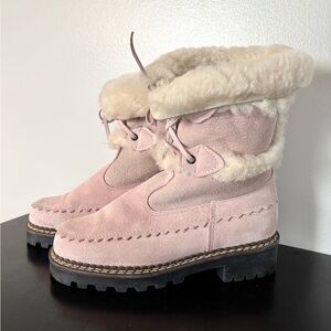 Vintage Blondo Shearling Boots Womens 6B Light Pink Sheepskin Leather Winter